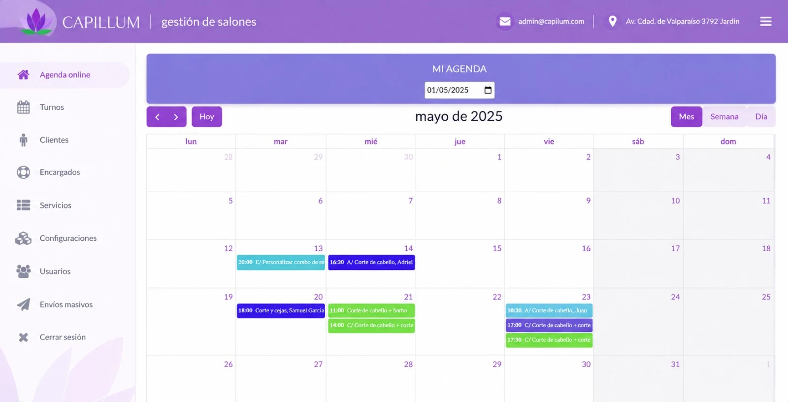 Agenda mensual actual de Capillum